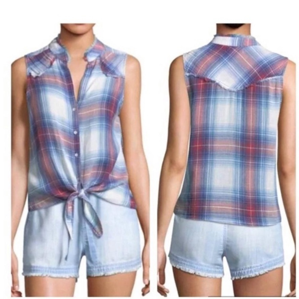 Bella Dahl Plaid Tie Front Western Tank Blouse NWT